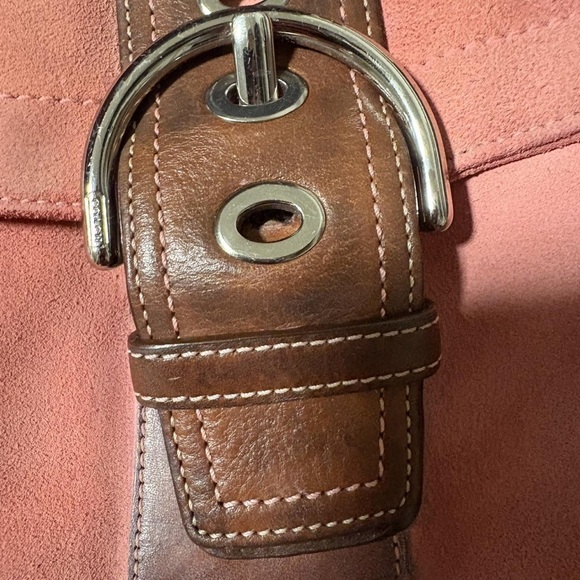 Coach Pink and Brown Suede Shoulder Bag - Picture 2 of 8
